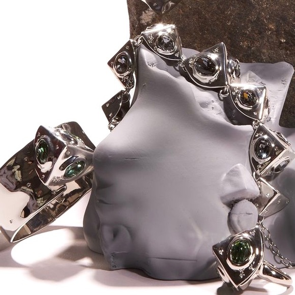 ALEXIS BITTAR • Green Silver Crumpled Chunky Chunky Pyramid Relic Ring 6 3/4 - Picture 14 of 15